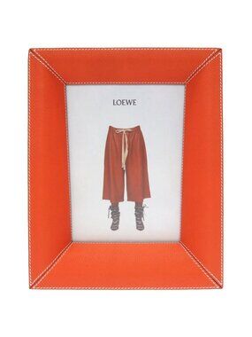 Loewe Picture Frame Photo Wood Leather Orange Glass 0049